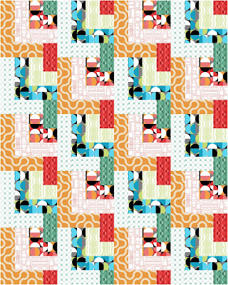 Dropping In quilt pattern in Good Vibes orange and blue