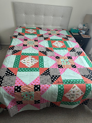 queen size quilt bright fabric churn dashes and stars