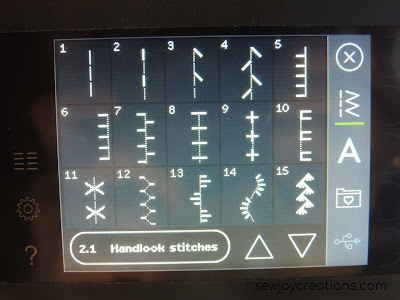handlook stitches menu on Color Touch Screen handlook stitches PFAFF quilt expression 720