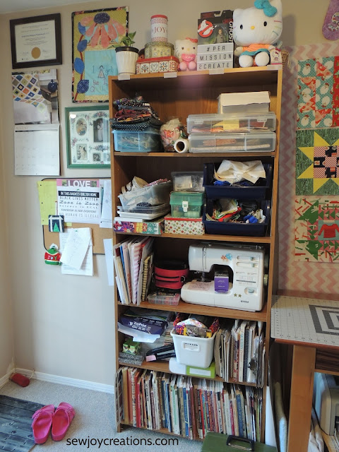 Reorganizing my sewing room bookcase