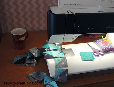 chain piecing always goes better with coffee chain piecing Dazzle Quilt Sew Joy Creations
