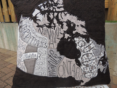 quilted Canadian map panel cushion cover