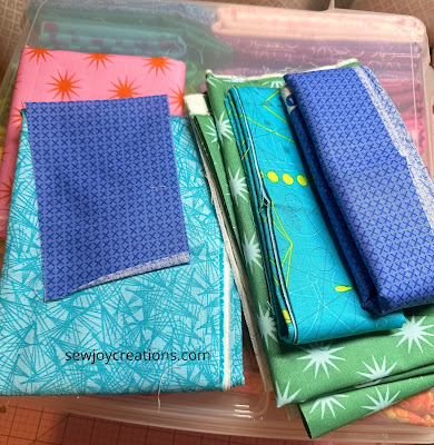 blue pink and green print fabrics for elephant block