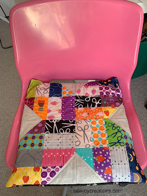 new chair pad for my sewing chair made from Fun with Scraps pattern quilted chair pad Sew Good Fabrics Fun with Scraps book