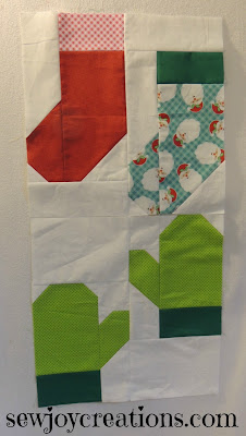 first two blocks of holly jolly quilt along stockings and mittens holly jolly quilt along