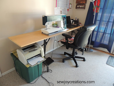 sewing room long table setup