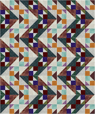 real fabric mock up of Triangle Pursuit Triangle Pursuit quilt pattern fabric mockup Sew Joy Creations