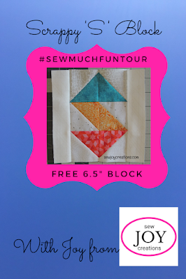 Scrappy S block Sew Much Fun tour block Scrappy S block instructions cover