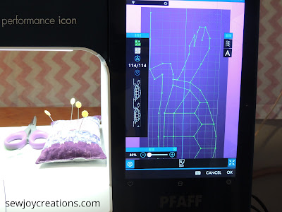 editing a stitch on the large Multi-Color Touch Screen on the performance icon Stitch Creator PFAFF performance icon